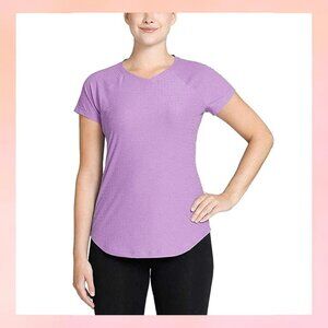 NWT Kirkland Signature XL Purple Textured Short Sleeve V-Neck Athletic Top Tee